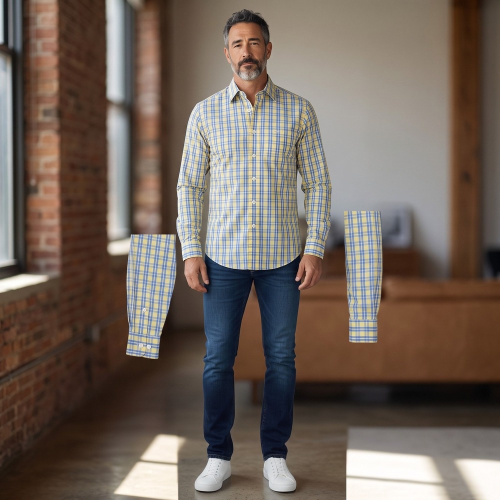 Orvis Mens Yellow Blue Plaid Long Sleeve Button Down Shirt Size S Casual Outdoor